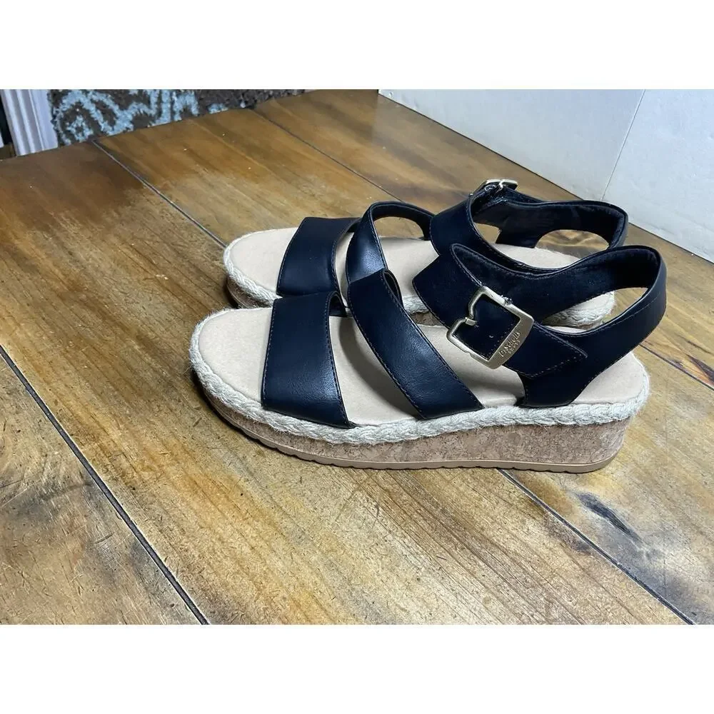 Dr. Scholl's Womens Ellie Espadrille Wedge Sandal Black 7M